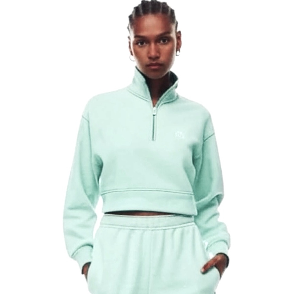 TNA Mint Green Half-Zip Cropped Sweater